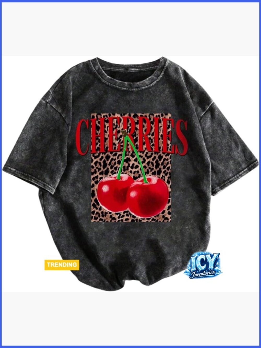 Vintage Leopard Cherry Graphic Tee Short Sleeve Crew Neck T-Shirt